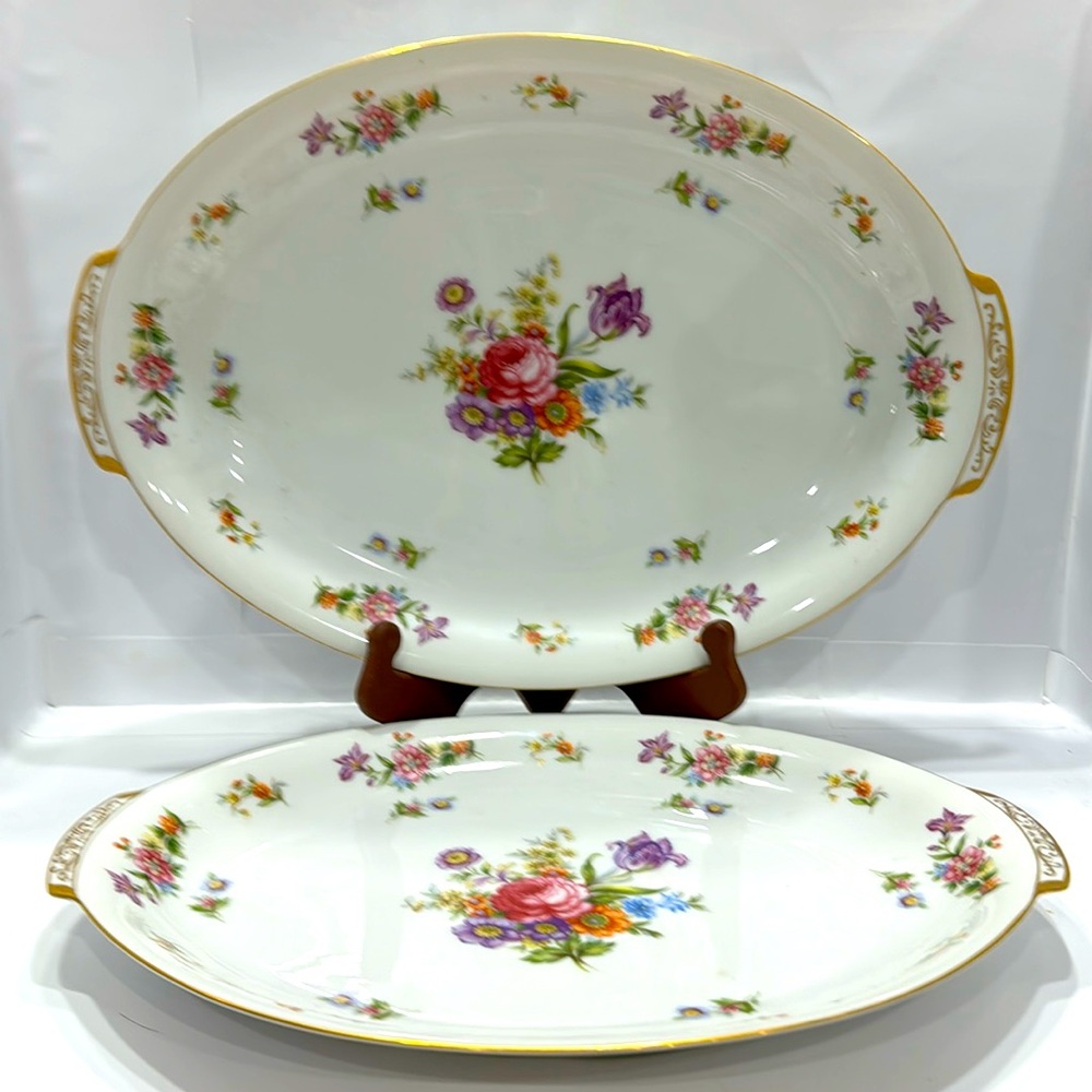 2 Harmony House Dresdania Fine China Oval Server Plate Platter 15 3/4” & 13 3/4”